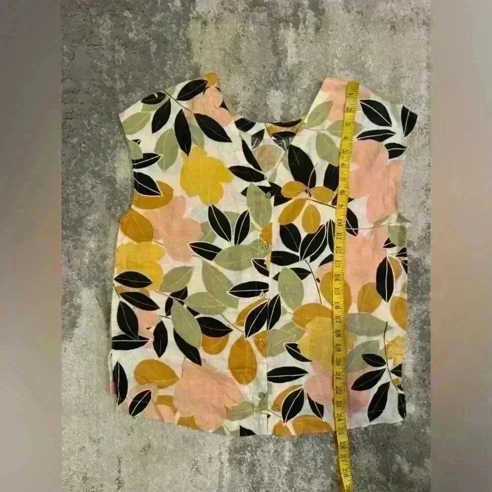 Floral Print Sleeveless Cotton Top - Pink/Green/Black - Picture 5 of 5